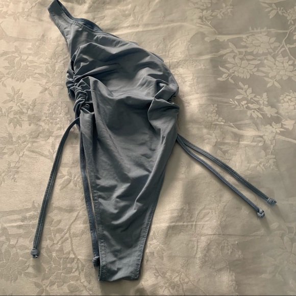 Steel Blue One Shoulder Ruched Side Swimsuit - Picture 3 of 5